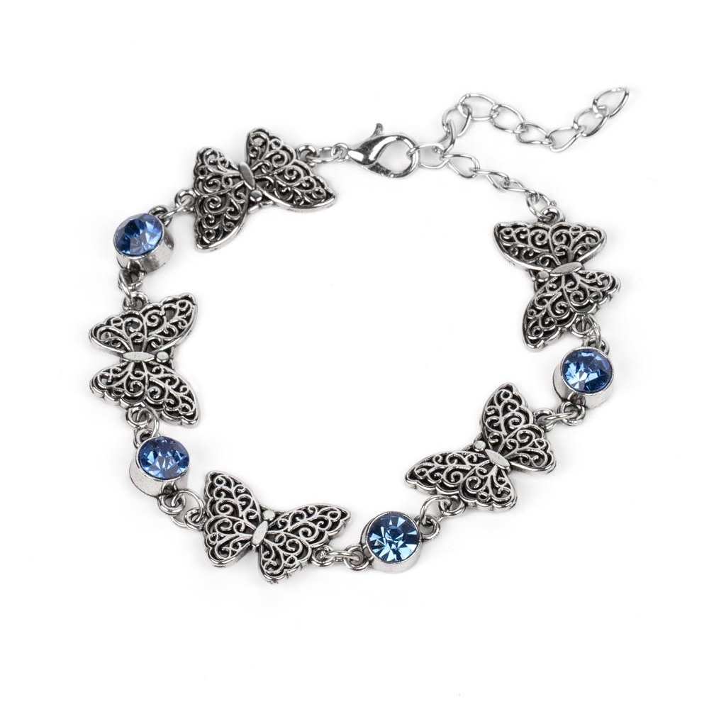 Elegant Silver and Blue Butterfly Bracelet
